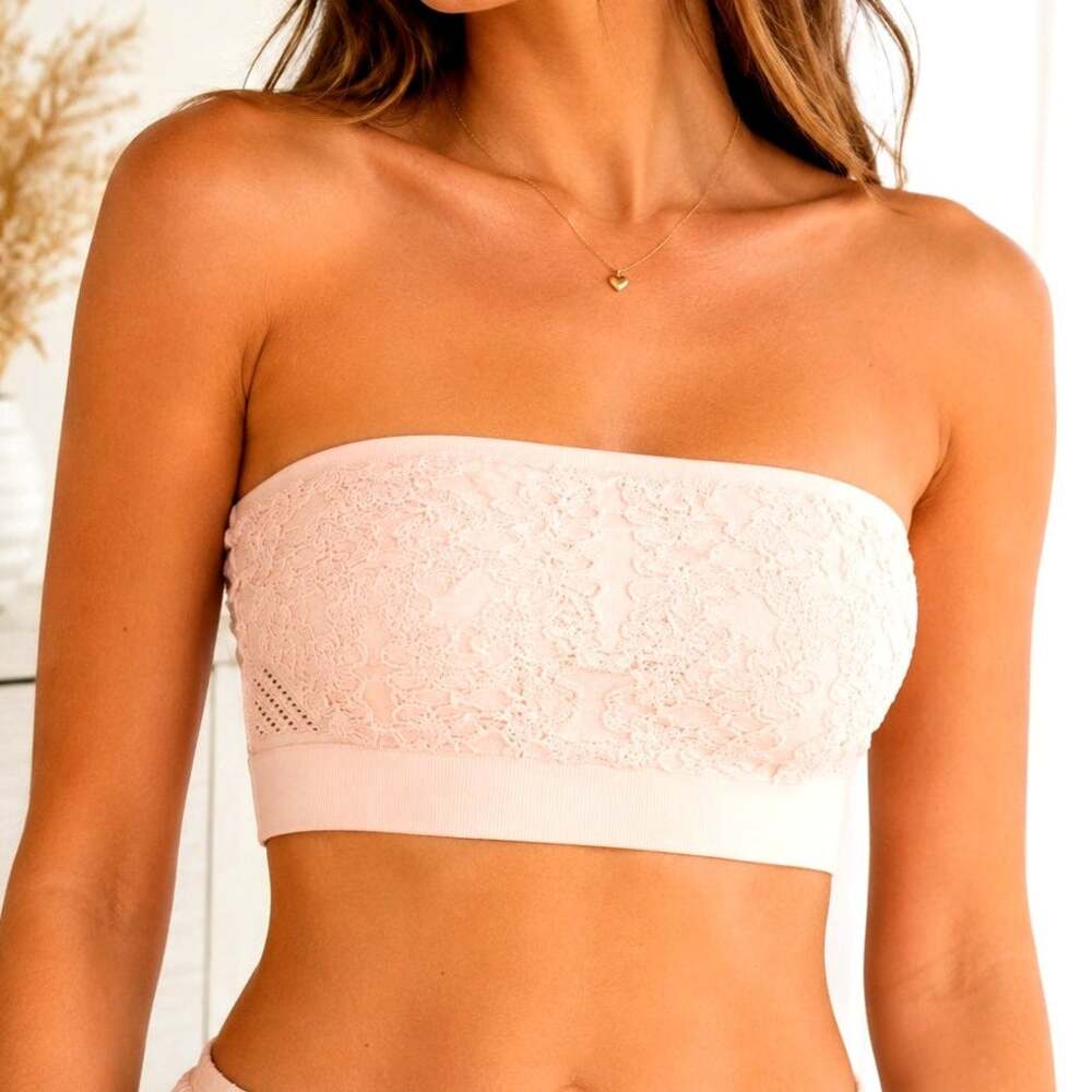 Spiritual Gangster Pink Floral Lace Bandeau Bralette Strapless Crop Top XS Small